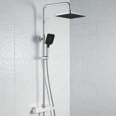 Auralum Max Regendouche met Thermostaatkraan - Doucheset - 12 inch Vierkante Douchekop - 3 Stralen Handdouche - Regendoucheset - Verstelbare Hoogte 90-125 cm - Waterbesparend - Chroom