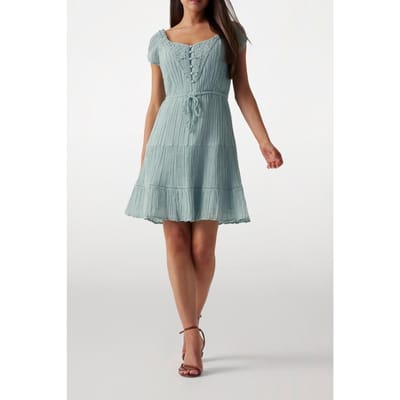 GUESS  Eco Sl Ciel Gauze Dress Seafoam Mist Multi Size: L | Mini Dresses Outlet | Dames | Blauw