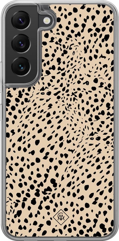Casimoda® hoesje - Geschikt voor Samsung Galaxy S22 - Stippen bruin abstract - 2-in-1 case - Schokbestendig - Gestipt - Verhoogde randen - Bruin/beige, Transparant