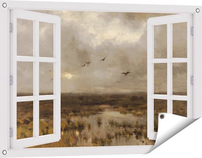 Gards Tuinposter Doorkijk Het Moeras - Anton Mauve - 90x60 cm - Tuindoek - Tuindecoratie - Wanddecoratie buiten - Tuinschilderij