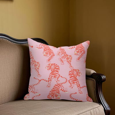 Housse de coussin carrée Jacquard Motif Tigres Roses pour Canapé Bureau Coussin lombaire Housse de coussin décorative pour la maison 50x50cm