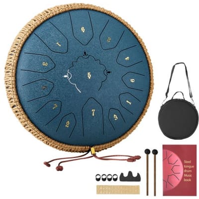 VEVOR Tongue Drum, ø305 mm, 13 Tonen, Rain Drum, C Majeur, met Muziekboek en Stokken, Percussie-Instrument voor Meditatie, Yoga en Muziekonderwijs voor Beginners, Steel Tongue Drum, Marineblauw