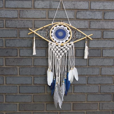 Bescherming Dromenvanger - Med Macrame Oog Wit/Blauw/Grijs