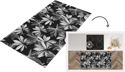 Keukenloper - Loper keuken - Zwart - Wit - Patronen - Bladeren - Natuur - 120x60 cm - Keukenloper vinyl
