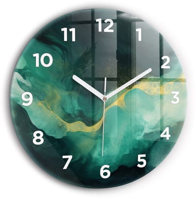 Wallfluent Wandklok - Groen marmer Decoratieve Wandklok - 60 cm x 60 cm - Groente Wandklok - Witte Handen - Wandklok Met Cijfers - Kinder Wandklok Glas - Ronde Glazen Wandklok - Minimalistisch Wandklok - Decoratieve Wandklok