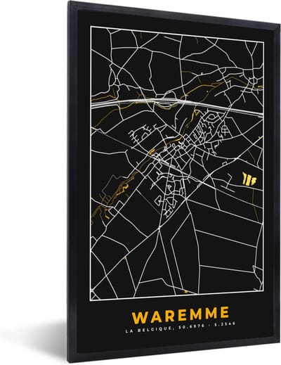 Fotolijst incl. Poster - Waremme - Kaart - Stadskaart - Goud - Plattegrond - 40x60 cm - Posterlijst