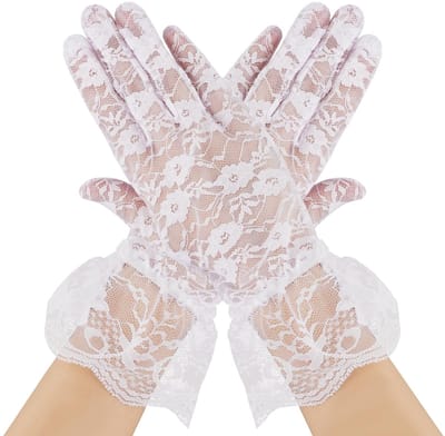 Dailygoods- Handschoenen Dames Elegante Kanten - Witte Bloemen - Theeparty's - Bruiloft - Halloween - Universele Maat - Feesthandschoenen