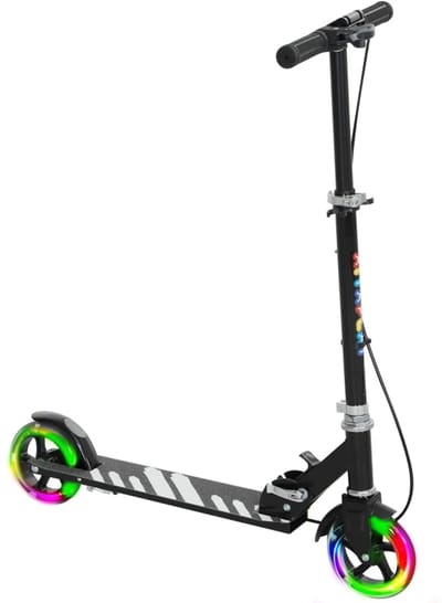 Kinderstep - Kinderstepjes met Dubbele Remmen - Metalen Frame -Voetsteun - Opvouwbaar Step - Stadsstep - Dynamische Lichtwielen -Stuurhoogte: 73-89 cm - Speelgoed Jongens/Meisjes 3-8 jaar - Zwart