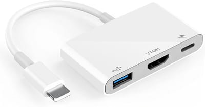 3-in-1 Digital AV Adapter voor HDMI, USB OTG en Opladen, 1080p Beeldkwaliteit, Geschikt voor iPhone en iPad, Ideaal voor Schermspiegeling van Foto's, Video's en Muziek