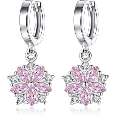 Boucles d'oreilles Clous Petales Roses Zirconium Argent 925 Pour Femmes Bijoux de Luxe Accessoires Tendance Argent 925 argenté