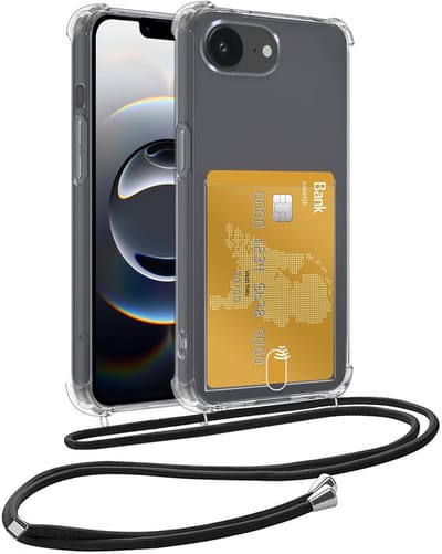 Hoesje Geschikt voor iPhone 16e / 17e Hoesje Met Telefoonkoord en Pasjeshouder Siliconen - Hoes Geschikt voor iPhone 16e / 17e Hoesje Met Kaarthouder Shock Proof Case - Transparant