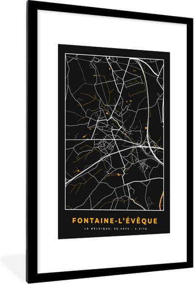 Fotolijst incl. Poster - Fontaine-L'Évêque - Plattegrond - Goud - Kaart - Stadskaart - 60x90 cm - Posterlijst