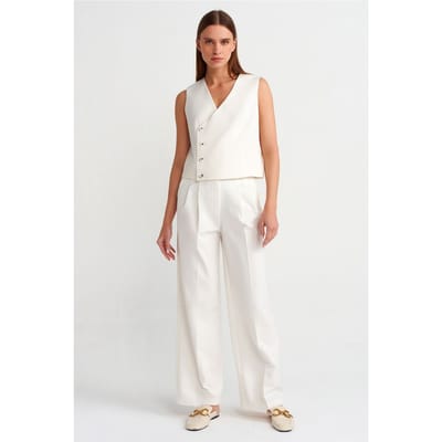 Hoge taille wijde crepe broek met riem