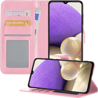 Hoesje - Met Pasjeshouder - Geschikt voor Samsung Galaxy A32 4G - Luxe Bookcase Portemonee - Flip Case - Kunstleer Book Case - Flipcase - Book Cover - Walletcase - Portemonneehoes - Telefoonhoesjes - Lichtroze