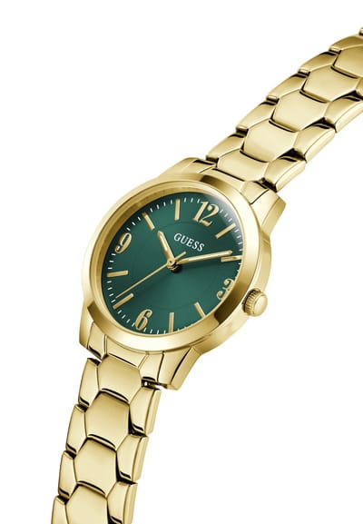 Guess Winni Quartz Analoog Horloge Goudkleurig Kast Gemaakt Van 100% Roestvrij Staal En Een Armband Van 100% Roestvrij Staal 34 GW1028L1, GW1028L2
