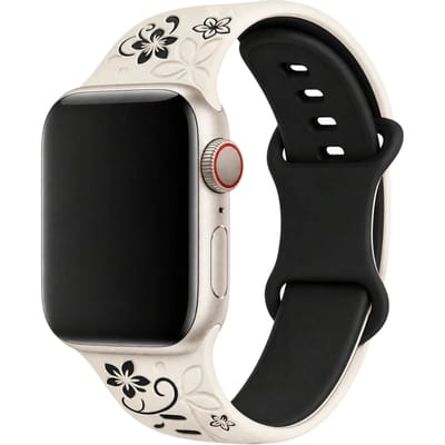 123watches Livia bloemen print bandje - siliconen - sterrenlicht - 38 · 40 · 41 & 42 mm - Geschikt voor Apple Watch series 1/2/3/4/5/6/7/8/9/10/11/12/SE/SE2/SE3