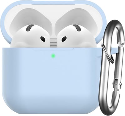 Beschermhoes voor AirPods 4 (2024) - Siliconen Cover met Karabijnhaak - Lichtblauw
