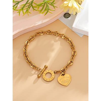 1 stuks Dames Roestvrij Staal Klassiek Gegraveerd Hartvormig Lippen Ketting OT Sluiting Titanium Staal Armband Valentijnsdag, Mama, Moeder, Moederdag, Cadeau one-size goud