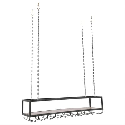 Hangend Wijnglazenrek – 100 cm – Met 4 Kettingen – Verstelbaar Industrieel Design – Zwart – Voor Bar, Restaurant en Keuken