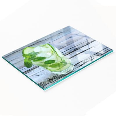 Duurzame en stijlvolle glazen snijplank met waterkomkommerpatroon, 80x52 cm