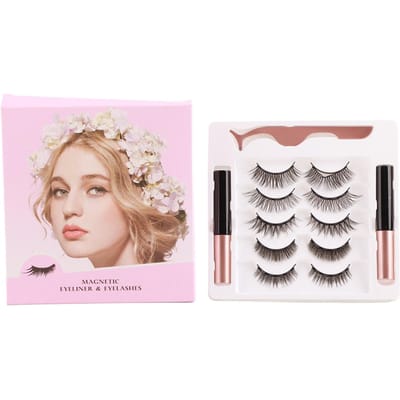5 Paar Magnetische Eyeliner Wimpers Set Herbruikbaar 3D Waterdicht Lichtgewicht Latexvrij Magnetisme Wimpers met Applicator white