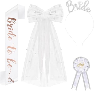 Bruid Accessoires Set - Bruidsfeest Kit - Vrijgezellenfeest Viering - Compleet Vier Delig - 23.5 x 20.5 cm
