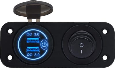 ProRide 12V USB Autolader 2 Poorten Inbouw met Schakelaar - QC3.0 - PUSB1QC-B - Tweevoudig inbouw paneel - Blauw