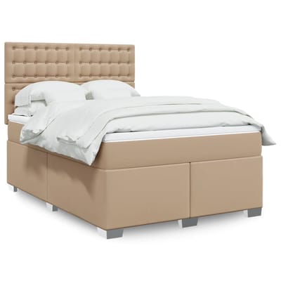 vidaXL - Boxspring - met - matras - kunstleer - cappuccinokleurig - 140x190 - cm