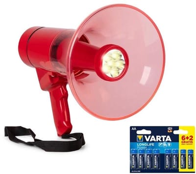 Vonyx MEG050 megafoon set - Rode megafoon met zaklamp, opnamefunctie en sirene - Met AA batterijen