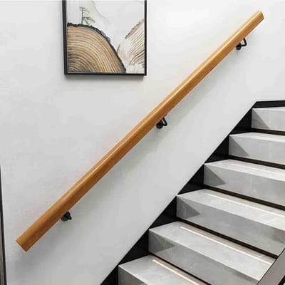 Houten trapleuning - Wandmontage steun - Veilige trappen - Eenvoudige hoekinstallatie - 50cm lengte - Bruin