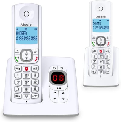 Draadloze Telefoon - Twee Handsets - Thuis Bellen - Met Antwoordapparaat - 50 Meter Bereik - Wit Grijs