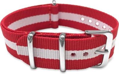 Max Horlogeband 5 NTS035 Nato Horlogeband - Ø20 mm - Rood / Wit / Zilverkleurig