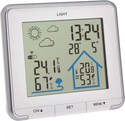 ApexArte® Weerstation Binnen en Buiten - Weerstation Draadloos Binnen Buiten - Weerstation met Buitensensor -Grijs
