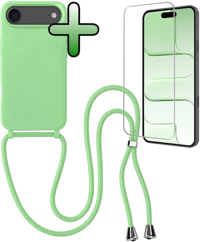 Hoes Geschikt voor iPhone Air Hoesje Met Koord Met Screenprotector - Telefoonhoesje Geschikt voor iPhone Air Backcover Met Afneembaar Koord - Groen