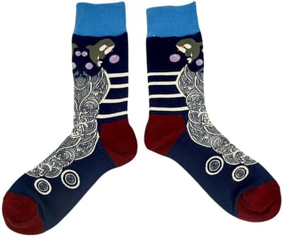 Tutti Footi - Sokken met Artistieke Golf- en Visdesign - Maat 38–43 - Rood en blauw sok, aquatisch, water, zee, walvis