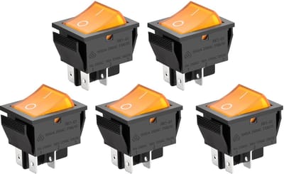 Jhubersproducts - Tuimelschakelaar - AAN-UIT - 4 Terminals - Geel Licht - 16A 250VAC - 5Pack - Geschikt voor Elektrische Toepassingen