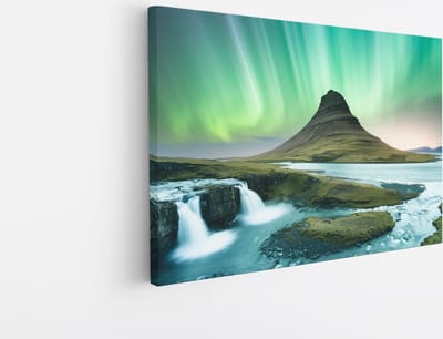Saammp Canvas Schilderij - Ijsland - Noorderlicht - Landschap - Natuur - 45x30 - Foto op canvas - Wanddecoratie - Muurdecoratie Woonkamer - Slaapkamer decoratie - Canvas Print
