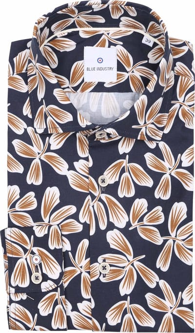 Blue Industry Overhemd Print Donkerblauw - Maat 39 - Heren - Overhemden Casual