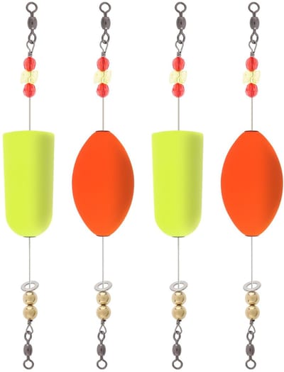 Dailygoods- Bobbers 4 stuks - EVA-schuim - Drijvende Vlotter - Ovaal - Gewogen - Helder Geel/Oranje - Vlotters
