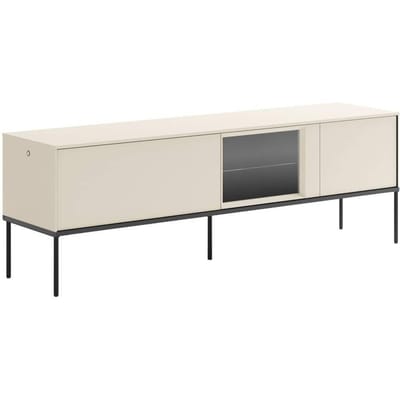 Selsey Bellezo – TV-lowboard met verlichte vitrinekast van glas 166 cm, crème