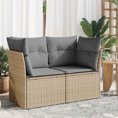 vidaXL - Tuinbank - 2-zits - met - kussens - poly - rattan - beige