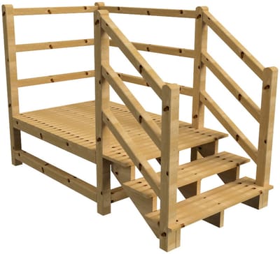 MILANO buitentrap 3 treden H54 cm - bordes L189 x B120 cm - trapleuning links en rechts - bordesleuning rechts en achteraan