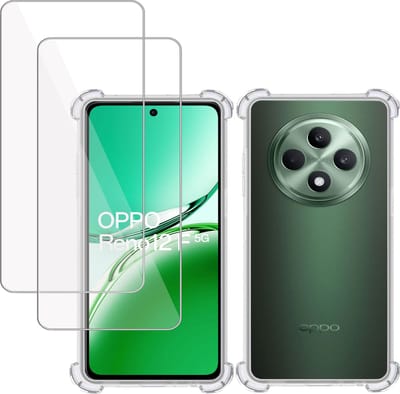 Hoesje + 2x Screenprotector geschikt voor OPPO Reno 12 F / Reno 12 FS – Tempered Glass - Extreme Shock Case Transparant