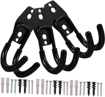 Waterslang Hanger - Slanghouder Muurbeugel - Tuinslang Opbergen - Roestvrij Staal Rubber - 12 x 65 x 35 cm - Zwart