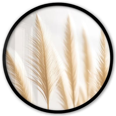Poster in lijst Rond - Fotolijst 40x40 cm - Posters - Pampas gras - Pluimen - Beige - Natuur - Ronde posterlijst zwart - Decoratie - Wanddecoratie woonkamer - Muurdecoratie slaapkamer