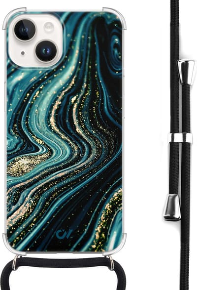 Casevibes - Telefoonhoesje met koord - Geschikt voor Apple iPhone 14 - Blue Marble Waves - Blauw -
