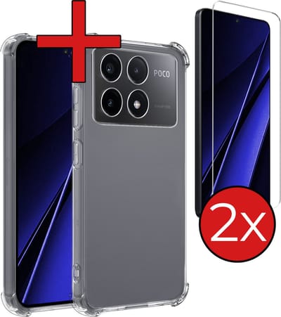 Hoesje - Met Screenprotector - 2 Stuks - Geschikt voor Xiaomi Poco X6 Pro 5G - Sterk & Shockproof - Back Cover - Siliconen Case - Telefoon Hoes - Shock Proof - Telefoonhoes - Transparant