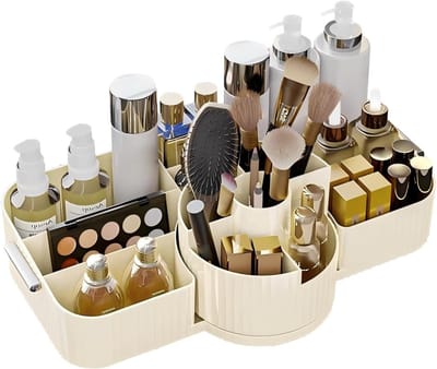 Grote Capaciteit Make-up Borstelhouder, Draaibare Make-up Organizer, Vintage Gestreepte Cosmetica Organizer voor Badkamer en Slaapkamer, Perfect voor Make-upopslag en Organisatie