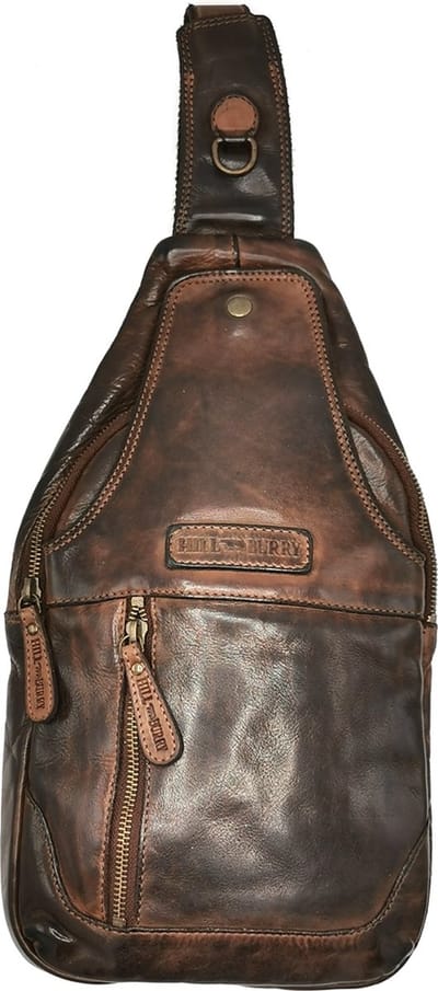 Hillburry leren Crossbody tas - Sling bag - Gewassen leer - Soepel en sterk - bruin - (bxhxd) ca. 20cm x 35cm x 4cm