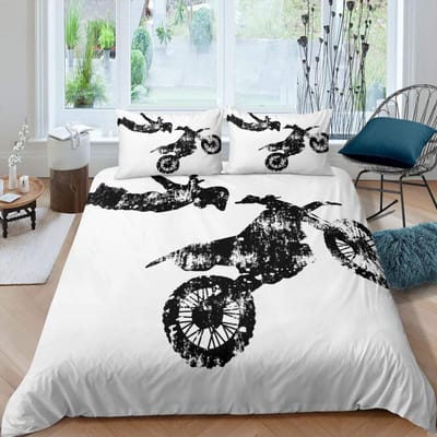 3D Motorcross Rijder Dekbedovertrek Set Microvezel Rood Zwart Dirt Bike Extreme Sporten Thema Motorfiets Patroon Beddengoed Set Kingsize EU single(135x200cm)